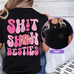 Retro Show Besties Shirt, Best Friend Shirts, Disco Ball Shirt, Matching Best Bitches Friends shirt, Sisters Shirt, Bestie Best friends Shirt The Standard T-Shirt, personalized to suit your individual style, serves as the perfect medium for self-expression. Made from 100% preshrunk cotton, this timeless short-sleeve tee not only ensures comfort but also offers ample opportunities for print-on-demand customization. Whether you seek to showcase your creativity, promote your brand, or commemorate a Trendy Fan Merchandise Shirt With Screen Print, Fun Slogan Shirt With Relaxed Fit, Trendy Screen Print Shirt For Fan Merchandise, Trendy Shirt With Fan Merchandise Screen Print, Trendy Screen Print Fan Merchandise Shirt, Fun Relaxed Fit Slogan Shirt, Relaxed Fit Fun Slogan Shirt, Band Merch Shirt With Funny Print And Short Sleeves, Graphic Tee Shirt With Funny Print For Fans