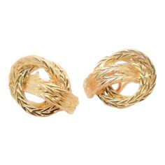 A fine signed pair of gold earrings.  By Hermes.  In 18k gold.  In the Vendôme pattern.  With the original earclips replaced with an omega clip closure for added security.  Simply a wonderful pair of earrings from one of the world's top jewelers!  Date: 20th Century  Overall Condition: It is in overall good, as-pictured, used estate condition.  Condition Details: The original clip closure has been removed and replaced with an omega clip with a post for added security. Otherwise, there is some minor fine and light edge wear, some fine & light surface scratches and other signs of expected light wear consistent with age.  Fineness: Marked 18k for gold fineness.  Marks: Marked Hermés Paris to the reverse of one earring. Marked 18 to the posts of the replaced omega clips.  Measurements: Height: Earring Video, Horse Motif, Hermes Jewelry, Modernist Jewelry, Mabe Pearl, Gold Sign, Kelly Bag, Vintage Hermes, Gold Clips