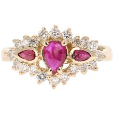 Ruby Diamond Ring, Ruby Rings, Ruby Diamond Rings, Contemporary Ring, Ruby Diamond, Ruby Ring, Burmese, Pear Cut, Round Cut Diamond