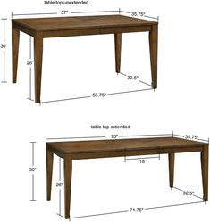 two tables are shown with measurements for each table