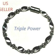 **TRIPLE POWER Hematite Beaded Jewelry** **Triple power beads are the very strongest magnetic beads. Of the three graduating strengths of magnetic beads available, the anistropic or high power bead is the very strongest magnetic power.  - Made with the strongest and highest quality beads.  - Enforced with a magnetic clasp (5000 gauss) which makes it easy to put on (with one hand) and take off (Just by tilting the clasp with one hand).  - The beads are high polished and soft; very sleek and gentle on your skin.   - Beaded with an anti-rust plastic coated indestructible steel wire.  - Each Bracelet is tested in order to ensure the durability of its setting.  Note: -Please choose the size from the drop down menu (we usually add about quarter of an inch) or let us know if you need any other si Magnetic Beads, Hematite Jewelry, Oc Challenge, Magnetic Jewelry, Hematite Bracelet, Men Jewelry, Hematite Beads, Magnetic Clasp, Bracelets And Charms