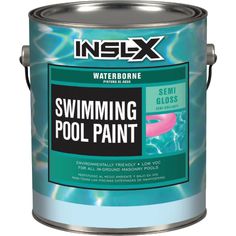 the swimming pool paint is blue and has pink accents on it, while an aqua - green