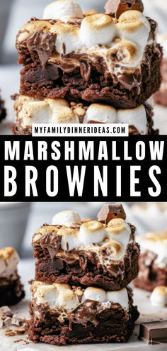 marshmallow brownies stacked on top of each other