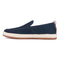 Enjoy the warm weather days in the Aslan slip-on style. This strobble construction features a lightweight espadrille design that is flexible and comfortable. Navy Slip-on Sneakers With Rubber Sole, Casual Navy Loafers With Rubber Sole, Navy Casual Slip-ons With Rubber Sole, Navy Leather Casual Slip-ons, Navy Leather Slip-ons Casual Style, Casual Navy Suede Loafers, Navy Slip-on Boat Shoes, Navy Slip-on Boat Shoes For Boating, Casual Loafers With Woven Sole And Plain Toe