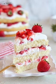 a slice of cake with strawberries on top