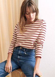 Breton Stripes, Navy And Khaki, Cotton Textile, Soft Classic, Stripes Pattern, Round Neckline