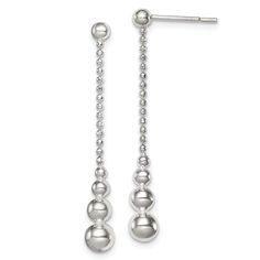 Sterling Silver Beaded Dangle Post Earrings Medical Jewelry, Teardrop Beads, White Earrings, Silver Drop Earrings, Fine Jewelry Gift, Fine Jewellery Earrings, Elegant Earrings, Stainless Steel Jewelry, Sterling Silver Bead