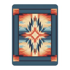 a southwestern rug with an orange, blue and red design on the center square area