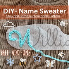 a knitted sweater with the word diy - name sweater on it