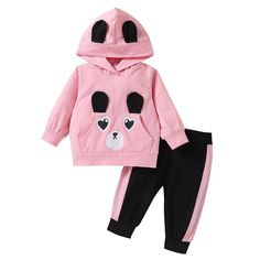 2-piece Rabbit Pattern Hoodie & Pants for Toddler Girl - PrettyKid Pink Hooded Sets For Fall, Pink Long Sleeve Sets For Fall, Cute Cartoon Print Fall Sets, Cute Cartoon Print Sets For Fall, Hooded Cotton Sets For Winter, Winter Cotton Hooded Sets, Cotton Hooded Winter Sets, Pink Long Sleeve Sets For Winter, Pink Long Sleeve Winter Sets