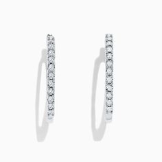 Effy 925 Sterling Silver Diamond Hoop Earrings, 0.24 TCW Nature Ring, Cuff Jewelry, Oval Rings, Diamond Hoop Earrings, Silver Rings Handmade, Minimalist Rings, Open Ring, Silver Diamonds, Custom Rings