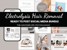 the electric hair removal kit is shown with text overlays that reads, ready to post social media bundle