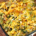 a casserole dish with broccoli and cheese