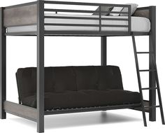 a bunk bed with a futon underneath it