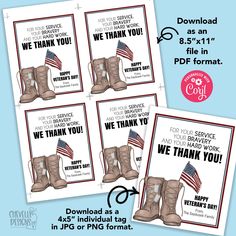 four us army boots with the words we thank you in red, white and blue