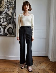 Daria Black Flared Pants Black Flared Trousers Outfit, Flared Trousers Outfit, Black Flared Trousers, Black Flare Pants, Pixie Market, Trouser Outfit, Work Trousers, Black Flare, Flare Trousers