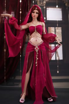 Arabian Harem Outfit, Arabian Attire For Women, Persian Dancer Outfit, Arabian Royalty Outfit, Belly Dancer Outfits Red, Belly Dancers Outfit, Arabian Dancer Art, Genie Outfits Female, Arabian Nights Fashion