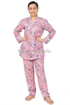 Description-  Comfortable cotton night suit , trousers and shirt , Notch collar pattern , Hand block print is use , Full sleeves pattern, Full length trouser , Front opening shirt placket ,Attached pocket.specification- Hand block print night suit, Full sleeves , Full length Trouser , full length trousers ,100% cotton ,Attached pocketSize -  S, M, L, XL, XXLMaterials -  100% Cotton Qty - 1 Pcs -----Shipping : - We ship all items express shipping courier with Fedex, Dhl, Aramex or India Post.---- Floral Print Cotton Pant Set With Long Sleeves, Long Sleeve Sets With Printed Motifs For Loungewear, Cotton Block Print Sets For Pajama Party, Printed Cotton Long Sleeve Pant Set, Block Print Long Sleeve Sleepwear For Loungewear, Long Sleeve Block Print Sleepwear For Home, Trousers And Shirt, Shirt Placket, Cotton Night Suit