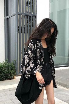 Long Sleeve Floral Printed Black Blouse Shirt – Tomscloth Casual Tops With Kimono Sleeves For Fall, Casual Fall Tops With Kimono Sleeves, Black Cotton Outerwear With Kimono-style Sleeves, Black Cotton Outerwear With Kimono Sleeves, Casual Black Tops With Kimono Sleeves, Summer Black Cotton Outerwear, Black Cotton Summer Outerwear, Casual V-neck Outerwear With Floral Print, Casual Black Blouse For Vacation