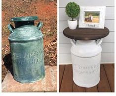 Milk Can Decor, Old Milk Cans, Garden Decor Diy, Vintage Garden Decor, Front Porch Decorating, Farmhouse Decor Living Room, Diy Farmhouse Decor, Milk Cans, Rustic Garden Decor