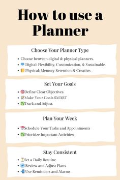 a poster with the words how to use a planner