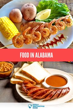 there is a plate with food on it and the words food in alabama above it