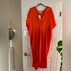 New Zara Maxi 100% Viscose Red Dress Tunic Size L New With Tags 100% Viscose Orange Silk V-neck Dress, Red Silk Maxi Dress For Summer, Zara Orange V-neck Midi Dress, Zara Red Short Sleeve Maxi Dress, Red V-neck Midi Dress For Daywear, Red Silk Dress For Daywear, Red V-neck Maxi Dress For Daywear, Zara Green Dress, Zara Maxi Dress