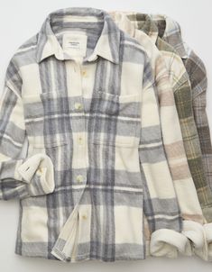 AE Fleece Plaid Shacket Cozy Button-up Outerwear For Layering, Plaid Tops For Everyday Winter Wear, Casual Plaid Outerwear For Layering, Everyday Collared Tops For Fall, Classic Long Sleeve Outerwear For Layering, Spring Plaid Outerwear For Layering, Relaxed Fit Outerwear For Fall Layering, Plaid Relaxed Fit Outerwear For Everyday, Everyday Plaid Relaxed Fit Outerwear