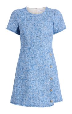 80s Dress Formal, Blue Dresses Casual, Tweed Dress Outfit, Tweed Outfit, Free Dresses, Aqua Dress, Blue Dress Casual, Fit Details, Short Sleeve Mini Dress