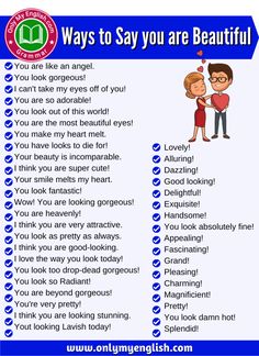 a poster with the words, ways to say you are beautiful and an image of two people