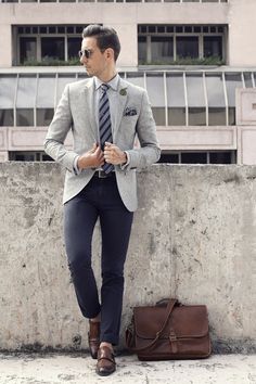 blazer grey pants blue men style gray trousers mens outfits fashion jacket suit outfit guide blazers business color socks casual Grey Blazer Outfit, Business Attire For Men, Blazer Outfits Men, Mens Fashion Blazer, Elegant Outfits, Mens Style Guide, Mens Fashion Classy