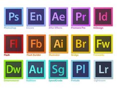 the adobe logo with different colors and font options for each letter, including letters that appear to