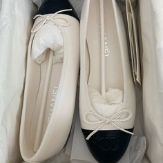 Too Small For Me, I’m Usually A 37. Need To Sell. Make Me An Offer! Chanel Flats, Chanel White, Black Ballet, Black Ballet Flats, White Flats, Chanel Shoes, Flat Shoes Women, Ballet Flats, Loafer Flats