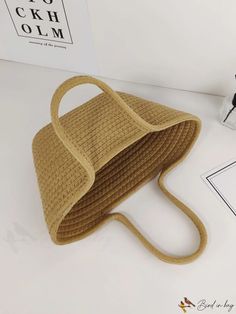 BirdinBag - Sleek Straw Handbag: Embrace Minimalism Straw Handbags, Plain Style, Color Khaki, Straw Bag, Straw, Composition, Sleek, Handbags, Pattern