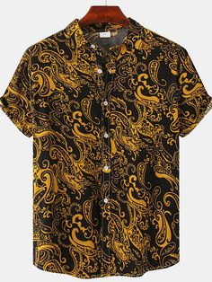 Mens Paisley Shirt Floral Boho Print Short Sleeve Hawaiian Shirts Button Down Beach Shirts Printed Hawaiian Button-up Shirt, Cheap Paisley Print Patterned Shirt, Mens Paisley Shirts, Patterned Button-up Hawaiian Shirt With Graphic Print, Summer Paisley Print Button-up Shirt, Patterned Paisley Print Button-up Top, Mens Printed Shirts, Paisley Shirt, Mens Summer Outfits