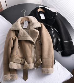 Shearling Sheepskin Leather Jackets Outwear · KoKo Fashion · Online Store Powered by Storenvy Brown Faux Leather Outerwear For Winter, Brown Faux Leather Winter Outerwear, Winter Beige Faux Leather Outerwear, Brown Faux Leather Biker Jacket For Winter, Lamb Jacket, Suede Shorts, Casual Chique, Winter Chic, Winter Outerwear