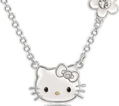 Cute Hello Kitty Silver Necklace, Cute Silver Hello Kitty Necklace, Hello Kitty Sterling Silver Necklace, Hello Kitty White Necklace For Gift, White Hello Kitty Necklace Gift, White Hello Kitty Necklace For Gift, White Sterling Silver Hello Kitty Jewelry, Hello Kitty Sterling Silver Jewelry Gift, Shop Hello Kitty