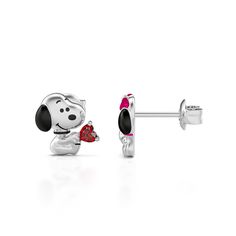 This absolutely adorable pair of stud earrings showcase a loving puppy couple design that's perfect for any dog lover. Crafted in sterling silver, the earrings feature both of puppies holding a red heart to show their love, and a shimming pink bowknot decorates the head of a playful pooch. This pair of cute dog earrings is an ideal gift for girls, animal lovers, dog lovers and love ones.Carat Weight: 0.1 ctStone Size: 3*3 mmStone Type: Jeulia® StoneNumber of Stones: 2 Stone Color: Garnet RedSton Nickel-free White Gold Earrings For Valentine's Day, Valentine's Day Silver Earrings With Birthstone, Valentine's Day Silver Birthstone Earrings, Silver Birthstone Earrings For Valentine's Day, Couple Heart, Couple Design, Dog Earrings, Gift For Girls, Animal Lovers