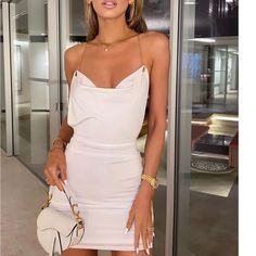 Brand New Fashion Nova White Dress With Gold Chain Details And Open Low Back Fashion Nova White Dress, Dress With Gold Chain, White Dress With Gold, Dresses Fashion Nova, Fashion Nova Dress, Fashion Nova Dresses, Low Back, Gold Chain, Gold Chains