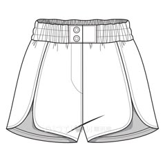 the front and back view of a men's shorts with buttons on each side