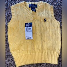 Yellow Polo Sweater 18 Months Brand New With Tag Fitted Tops For Fall Playwear, Preppy Pullover, Red Pullover Sweater, Blue Cable Knit Sweater, Green Crewneck, Red Pullover, Ralph Lauren Boys, Black Knit Sweater, Cozy Pullover