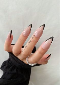 Classy Black French Nails, Angled French Tip Nails Almond, Almond Triangle French Tip Nails, Black V French Tip Nails Almond, French Manicure Pointy Nails, Think French Tip Nails Almond, Deep V French Tip Nails Almond, V French Almond Nails, Elegant Almond Nails Classy Black