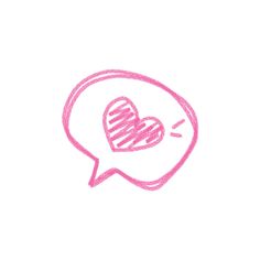 a drawing of a speech bubble with a heart drawn on it's side in pink chalk