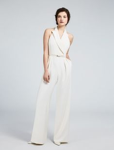 Matrimonio civile: ecco gli abiti ideali da indossare! : Album di foto - alfemminile Miami Lookbook, Max Mara Bridal, Wedding Jumpsuits, Bridal Pants, Wedding Dress Jumpsuit, Jumpsuit Styles, Tuxedo Jumpsuit