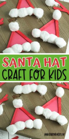 santa hat craft for kids to make with cotton balls and paper machs on the table