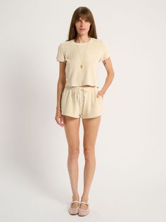 Short and sweet, terry shorts are an easy pull-on style with drawstring waist. Terry Cloth Set, Suzie Kondi, Linen Gauze, Short And Sweet, Terry Shorts, Natural Women, Kids Swimming, Equatorial Guinea, British Indian