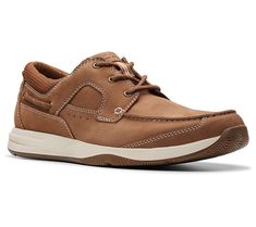 Cruise comfortably in this sporty lace-up boat shoe that ensures traction while you take on everything from backyard barbecues to pierside adventures. From Clarks. Casual Lace-up Sneakers For Boating, Sporty Boat Shoes With Round Toe For Boating, Sporty Round Toe Boat Shoes, Sporty Lace-up Boat Shoes With Rubber Sole, Lace-up Boat Shoes For Boating, Sporty Low-top Sneakers For Boating, Casual Moc Toe Walking Shoes For Outdoor Activities, Brown Lace-up Boat Shoes For Outdoor, Low-top Leather Boat Shoes For Outdoor