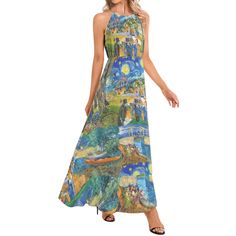 Chiffon, Fabric has slight stretchSleeveless, Halter neck, Tie back, A-Line flared, Ruffle hem, Maxi DressThis a-line maxi dress is suitable for party, vacation, outdoor, traveling, festival, date, homecoming, office, picnic, shopping wear and so onModel is 5'9.3"/176cm(B:33.46"/85cm, W:23.62"/60cm, H:35.04"/89cm) and wearing a size Small; Designed to have a regular fitMachine Washable; Do Not Bleach A Line Maxi Dress, Halter Neck Maxi Dress, Chiffon Fabric, Tie Backs, Xl Dress, Tie Back, Ruffle Hem, Dresses Xs, Halter Neck