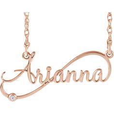 14 Karat Gold .015 CTW Diamond Infinity-Inspired Script Nameplate Necklace Maximum of 8 Characters. Available in 16" or 18" Necklace in Rose Gold, White Gold, Yellow Gold, Or Sterling Silver. Name Can Only Be a Single Word With The First Letter Capitalized. Please Allow Up to 4 Weeks to Ship. *Non-Refundable* Couples Pics, Name Plate Necklace, Family Birthstone Necklace, Nameplate Necklace, Monogram Jewelry, Plate Necklace, Average Weight, Birthstone Pendant, Custom Name Necklace