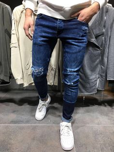 2Y Men Slim Fit Simplicio Ripped Jeans - Dark Blue - FASH STOP Blue Slim Fit Jeans For Streetwear, Trendy Blue Slim Fit Jeans, Blue Slim Fit Denim Jeans, Blue Slim Fit Jeans For Fall, Blue Denim Jeans With Zip Fly, Blue Slim Denim Jeans, Slim Fit Blue Denim Pants, Blue Slim Fit Denim Pants, Blue Slim Stretch Jeans